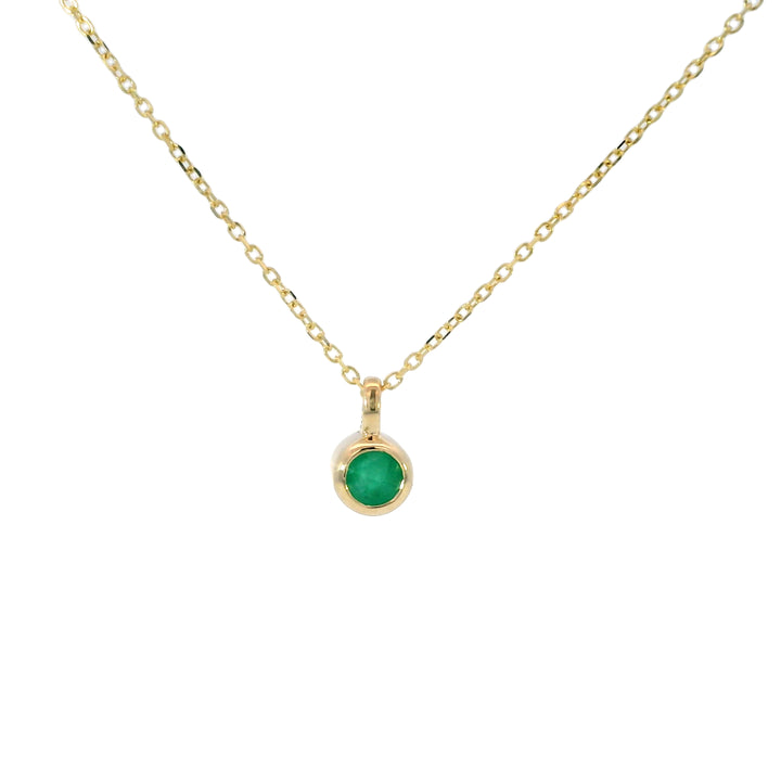 14k Yellow Gold Round Emerald Solitaire Bezel Set Pendant