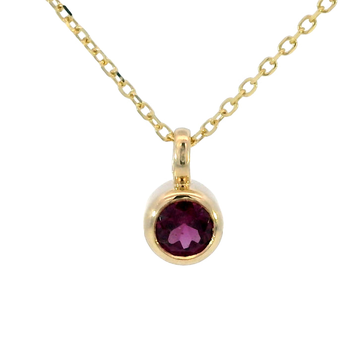 14k Yellow Gold Round Rhodolite Garnet Solitaire Pendant