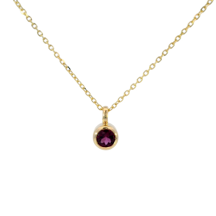 14k Yellow Gold Round Rhodolite Garnet Solitaire Pendant