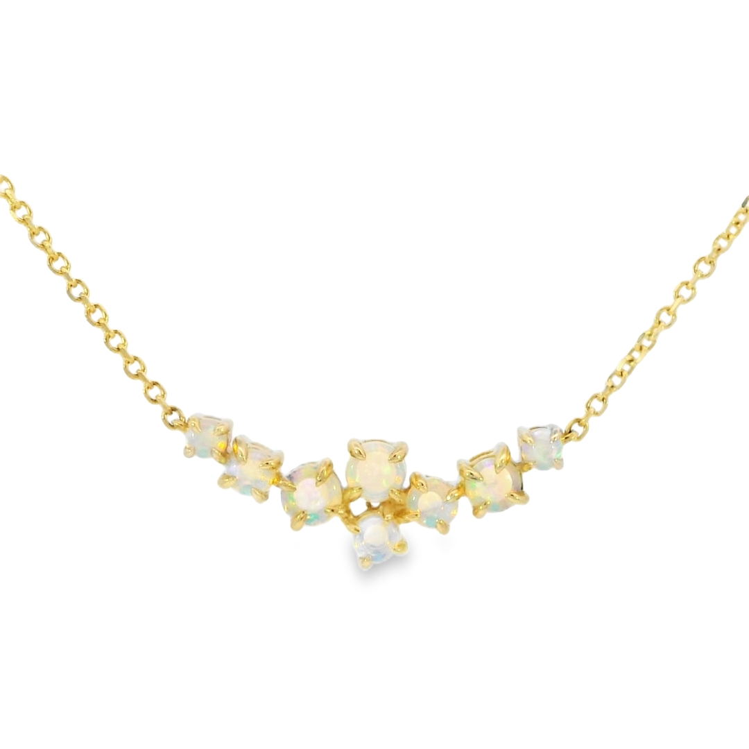 14k Yellow Gold Round Opal Centered Multi Gemstone Necklace