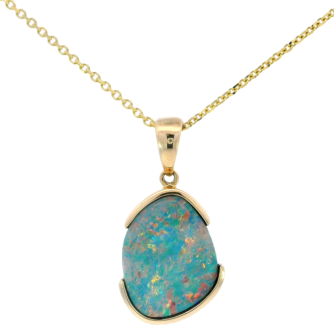 14k Yellow Gold Freeform Opal Drop Half Bezel Pendant
