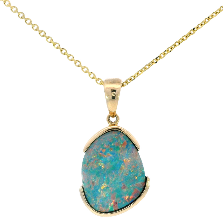 14k Yellow Gold Freeform Opal Drop Half Bezel Pendant