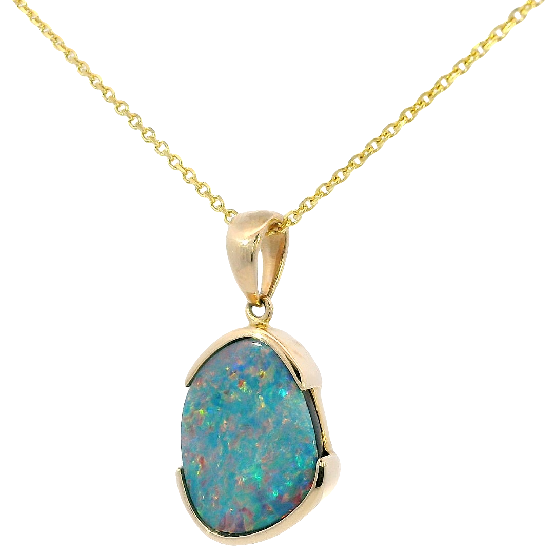 14k Yellow Gold Freeform Opal Drop Half Bezel Pendant