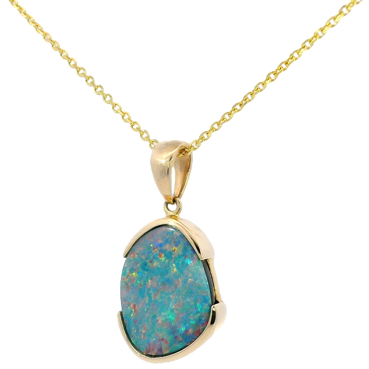 14k Yellow Gold Freeform Opal Drop Half Bezel Pendant