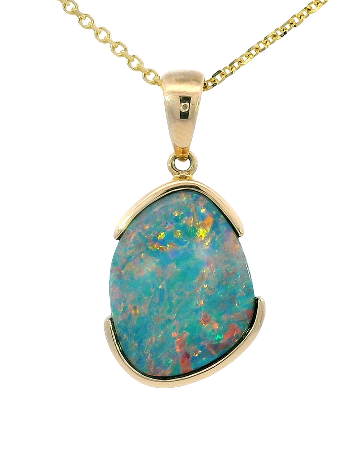 14k Yellow Gold Freeform Opal Drop Half Bezel Pendant