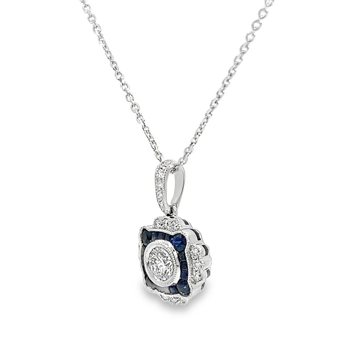 14k White Gold Multi Shape Sapphire Vintage Pendant