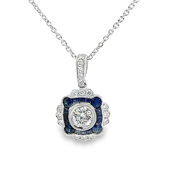 14k White Gold Multi Shape Sapphire Vintage Pendant