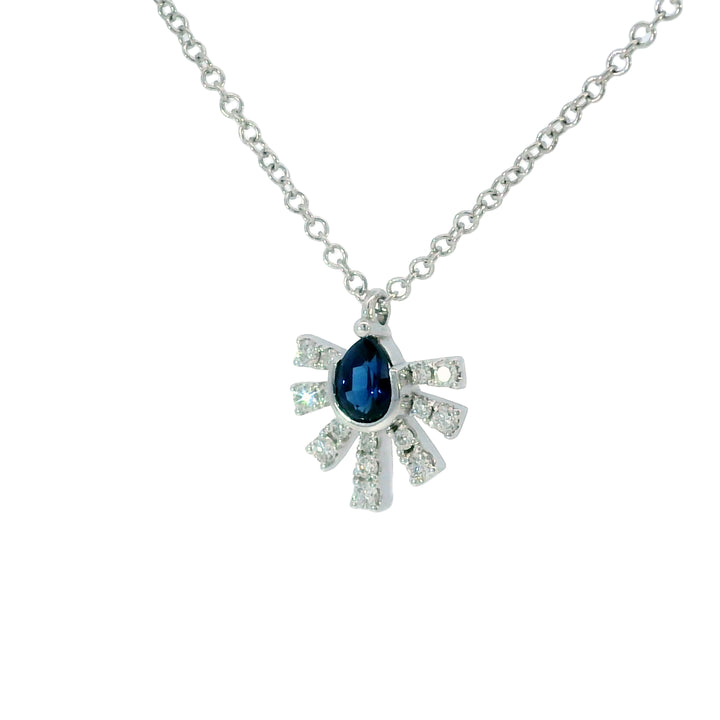 14k White Gold Round Sapphire Free Form Pendant