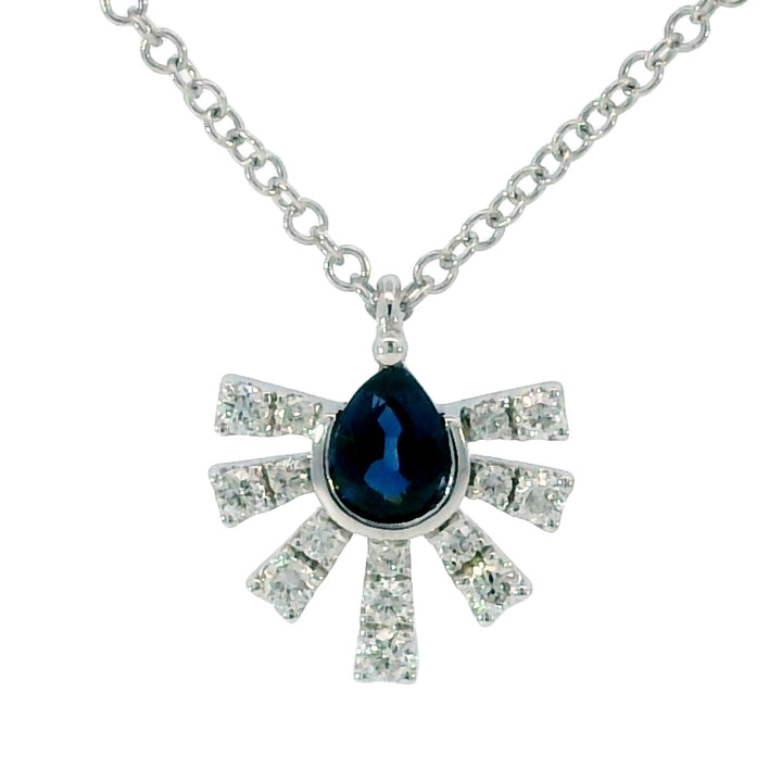 14k White Gold Round Sapphire Free Form Pendant