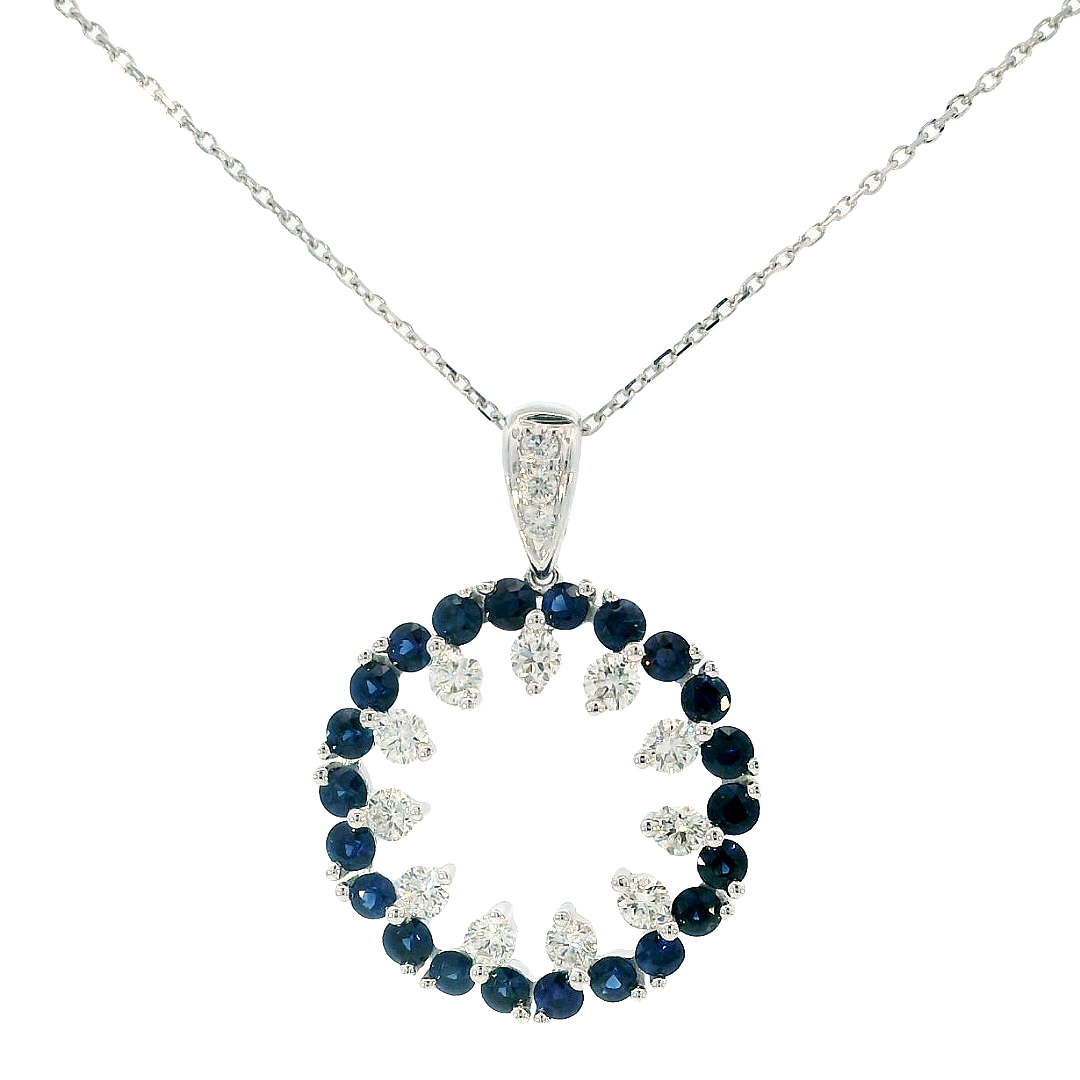 14k White Gold Round Sapphire Cluster Pendant