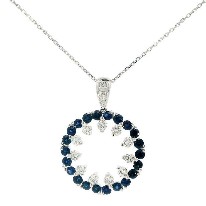 14k White Gold Round Sapphire Cluster Pendant