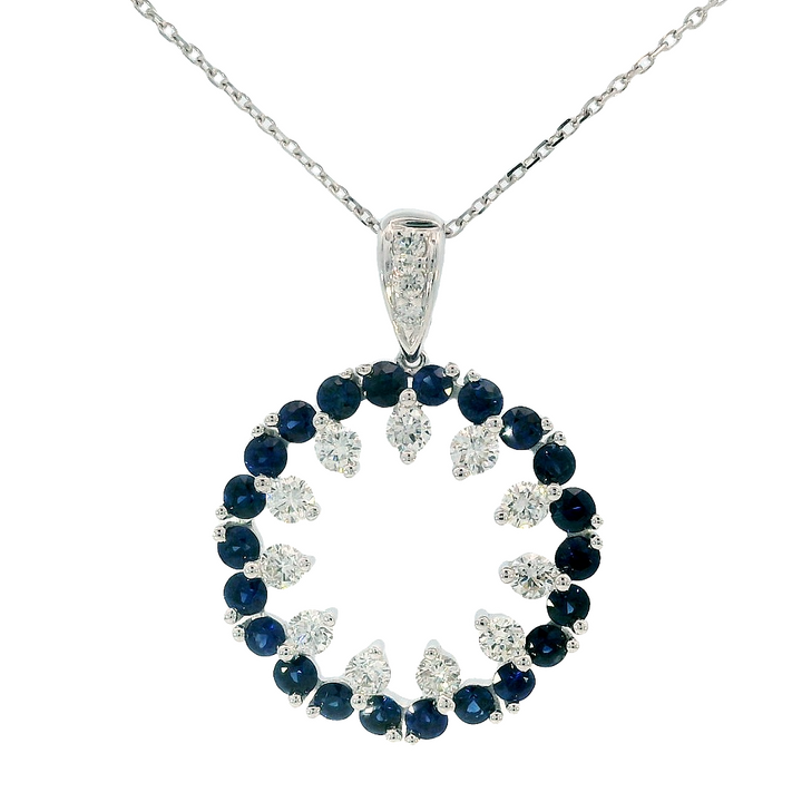 14k White Gold Round Sapphire Cluster Pendant