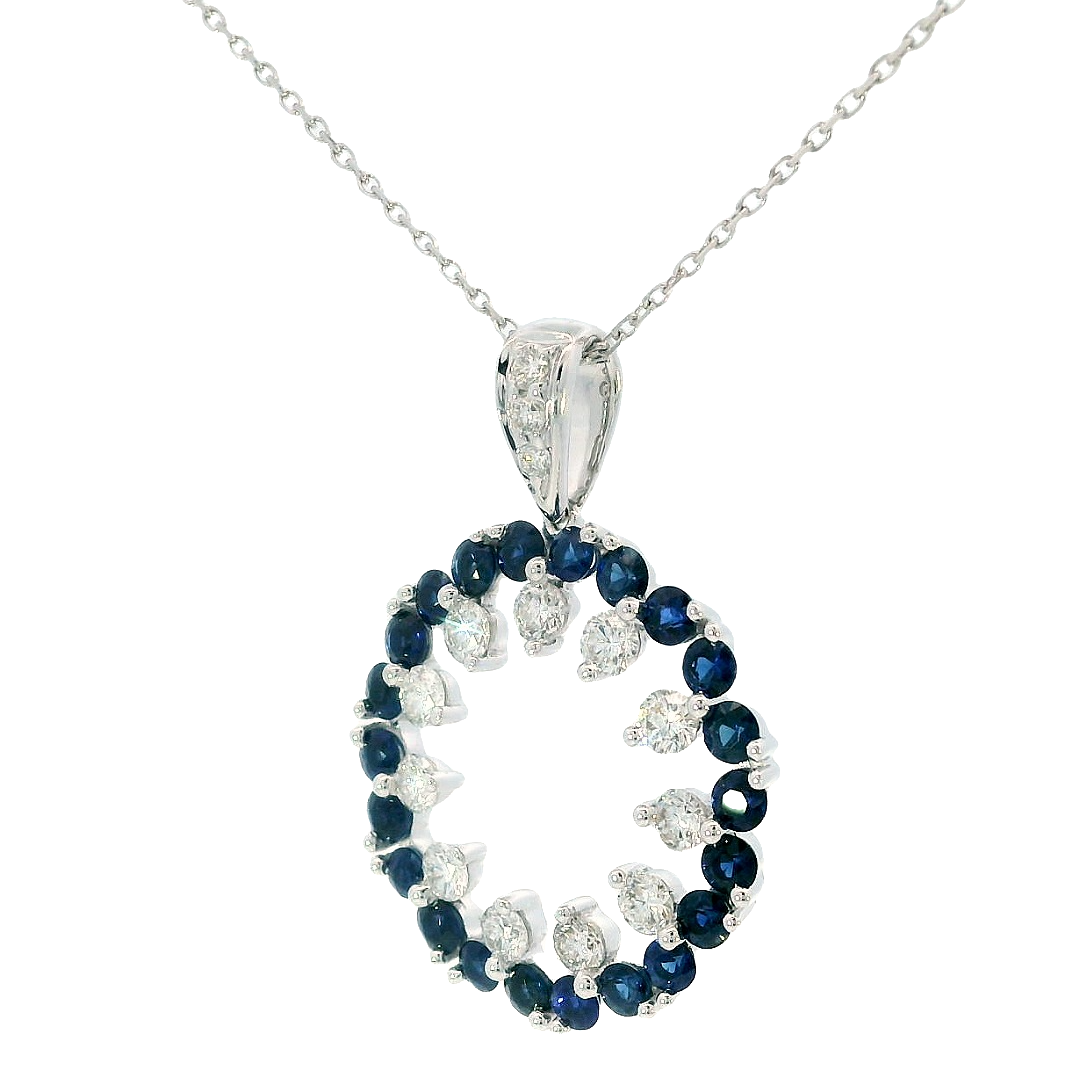 14k White Gold Round Sapphire Cluster Pendant