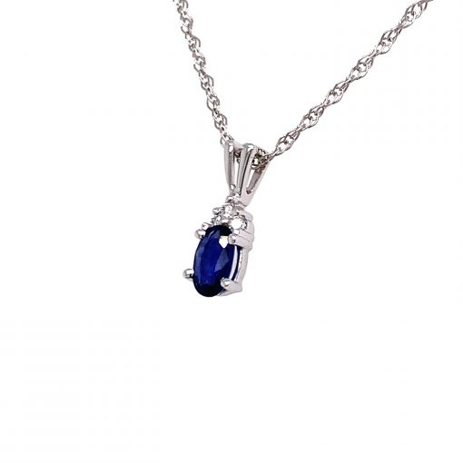 14k White Gold Oval Sapphire Rabbit Ear Pendant