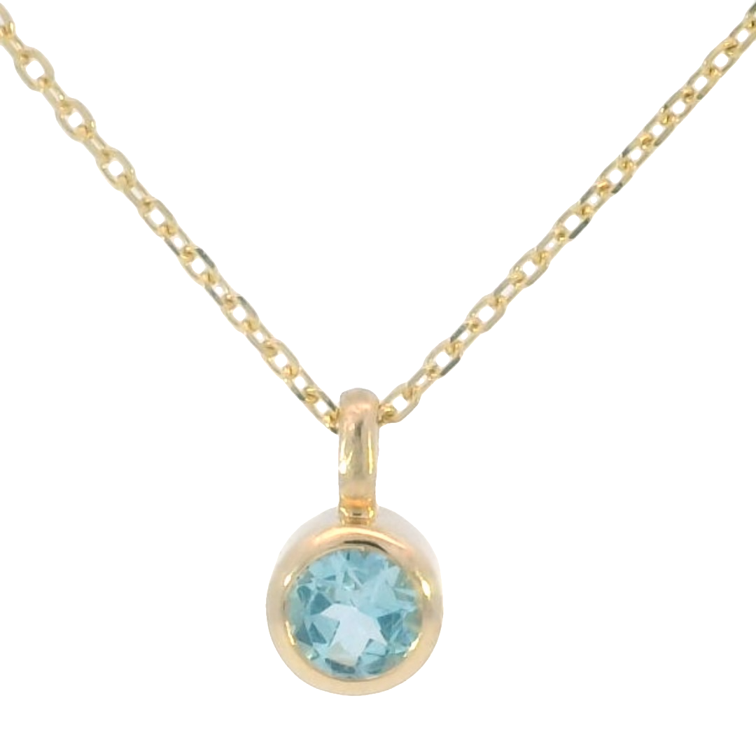 14k Yellow Gold Round Swiss Blue Topaz Solitaire Pendant