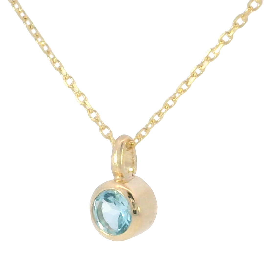 14k Yellow Gold Round Swiss Blue Topaz Solitaire Pendant