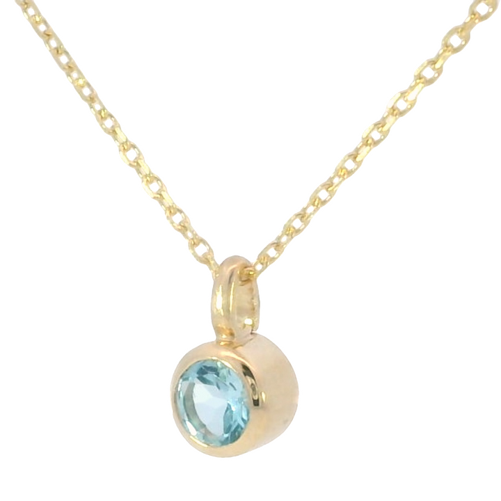 14k Yellow Gold Round Swiss Blue Topaz Solitaire Pendant