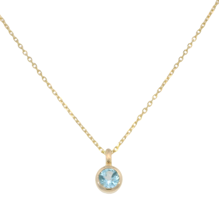 14k Yellow Gold Round Swiss Blue Topaz Solitaire Pendant