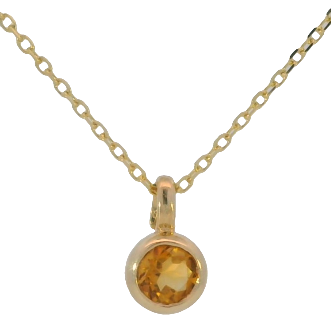 14k Yellow Gold Round Citrine Solitaire Pendant