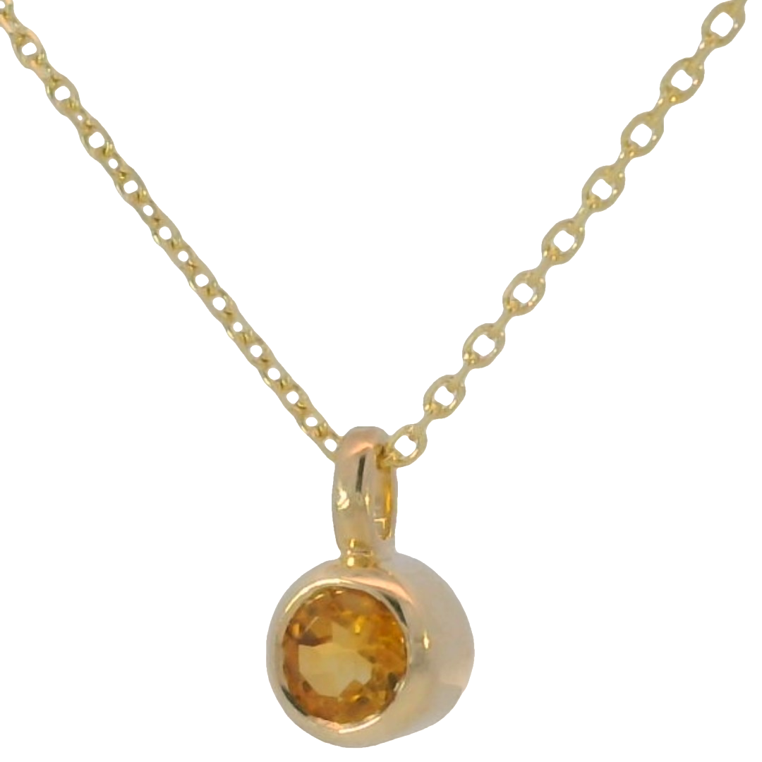 14k Yellow Gold Round Citrine Solitaire Pendant