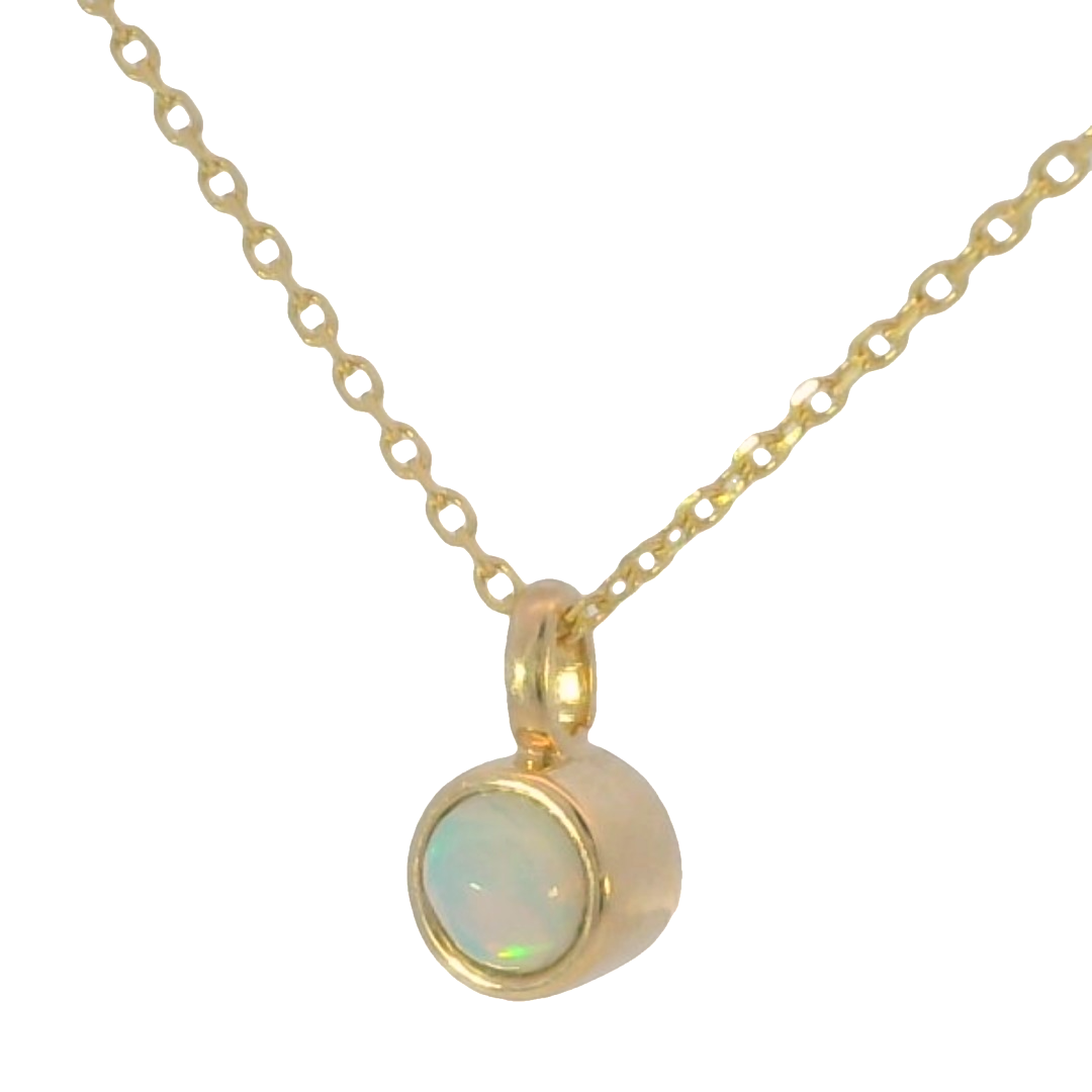 Bezel Set October Opal Birthstone Pendant, 14k Yellow Gold
