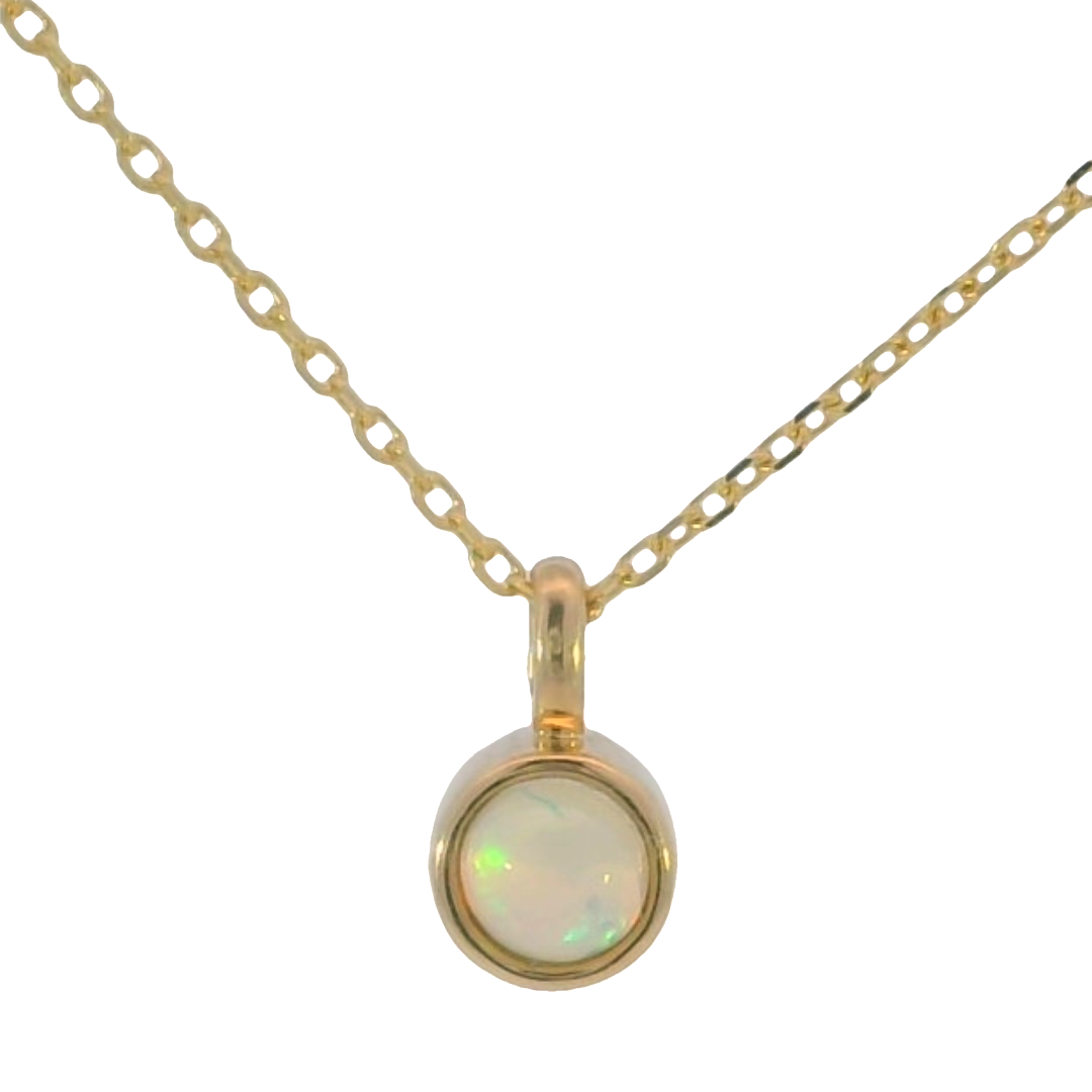 14k Yellow Gold Round Opal Solitaire Pendant