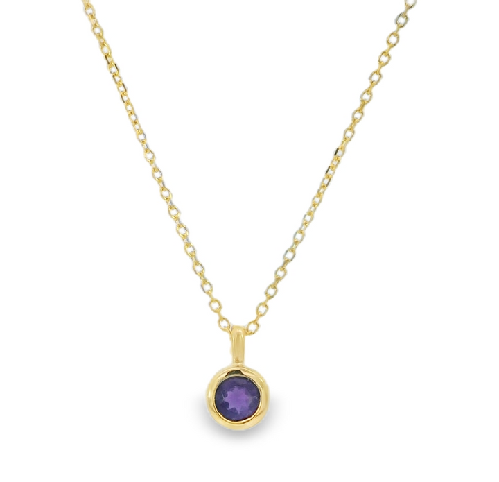 14k Yellow Gold Round Amethyst Solitaire Pendant
