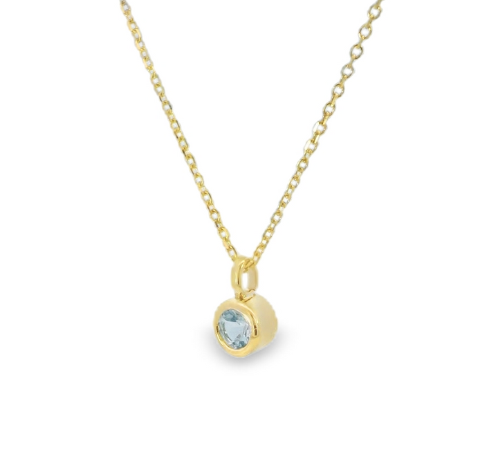 14k Yellow Gold Round Aquamarine Solitaire Pendant