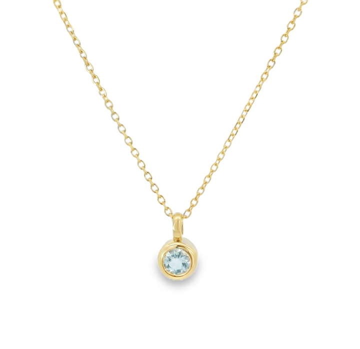 14k Yellow Gold Round Aquamarine Solitaire Pendant
