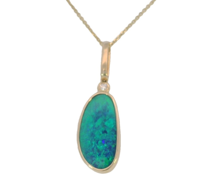 14ky Australian Opal Doublet & Diamond Pendant