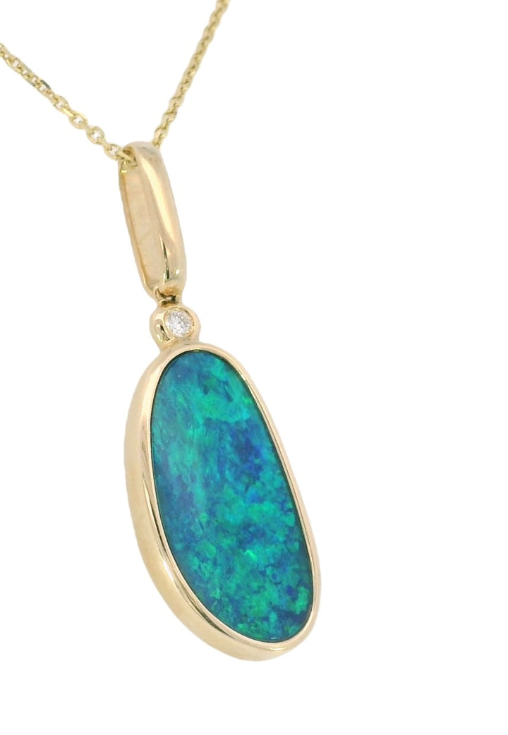 14ky Australian Opal Doublet & Diamond Pendant