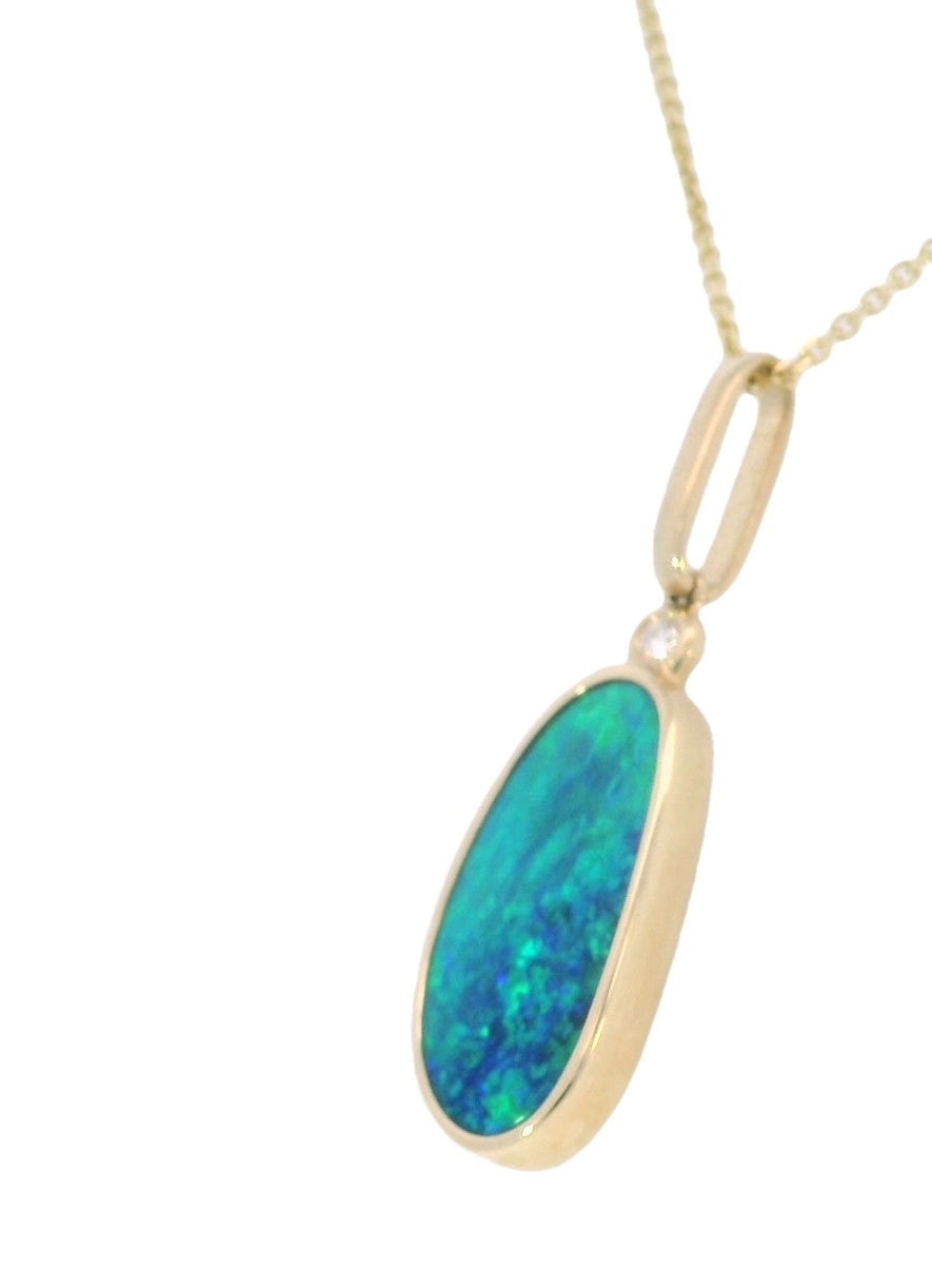 14ky Australian Opal Doublet & Diamond Pendant