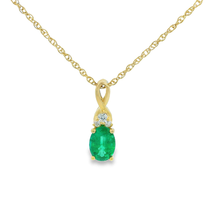14k Yellow Gold Oval Emerald Drop Pendant