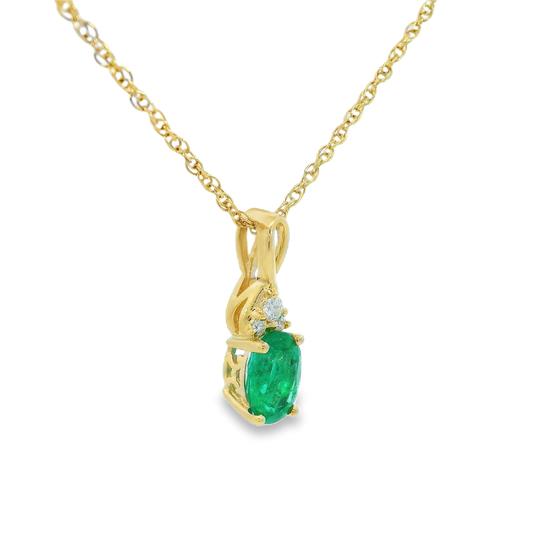 14k Yellow Gold Oval Emerald Drop Daimond Infinity Bail Pendant