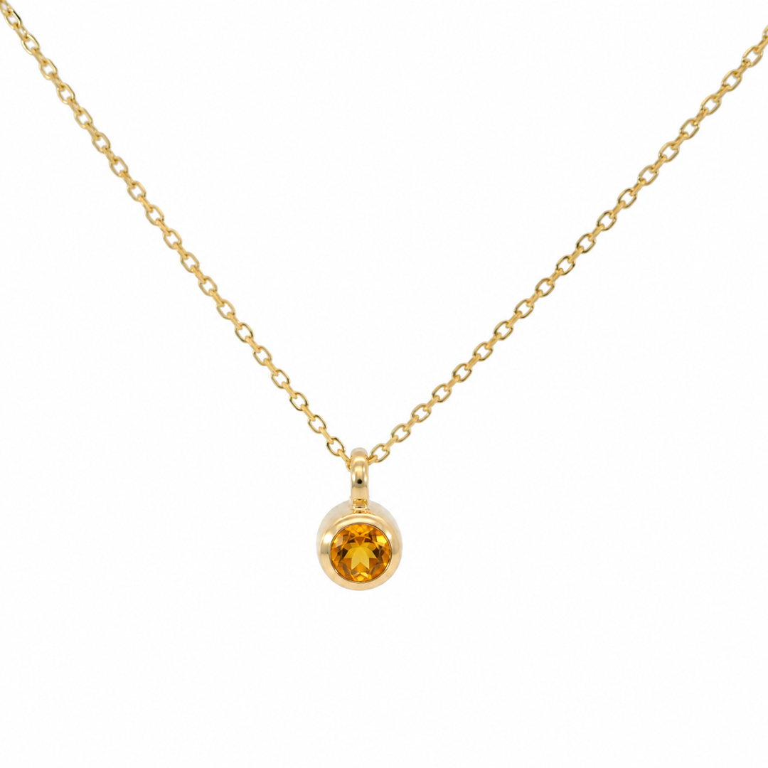14k Yellow Gold Round Citrine Solitaire Bezel Set Pendant