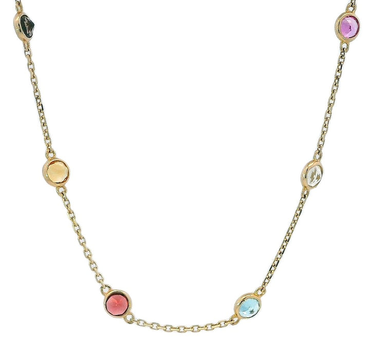 14k Yellow Gold Round Multi Gemstone Station Necklace