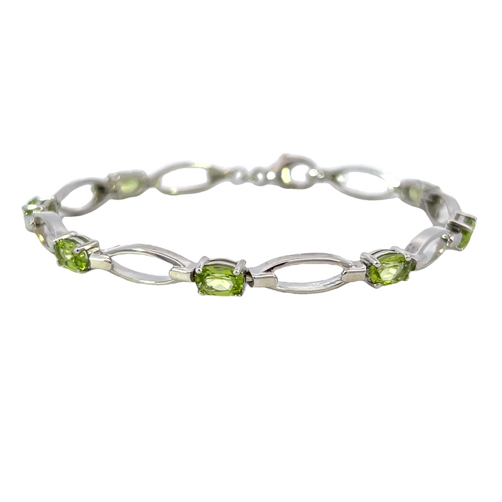 Oval Peridot Fancy Link Bracelet, Sterling Silver