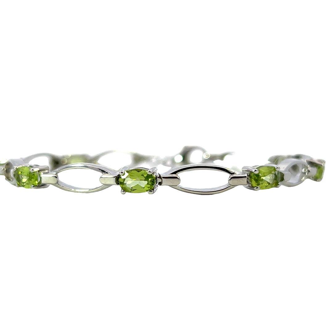 Oval Peridot Fancy Link Bracelet, Sterling Silver