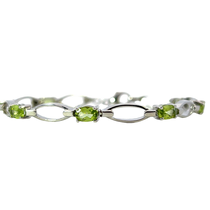 Oval Peridot Fancy Link Bracelet, Sterling Silver