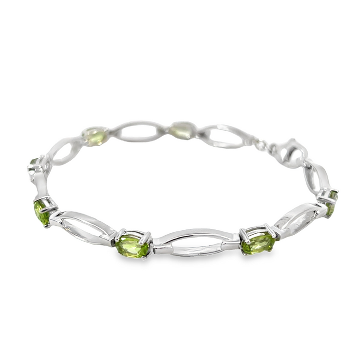 Oval Peridot Fancy Link Bracelet, Sterling Silver