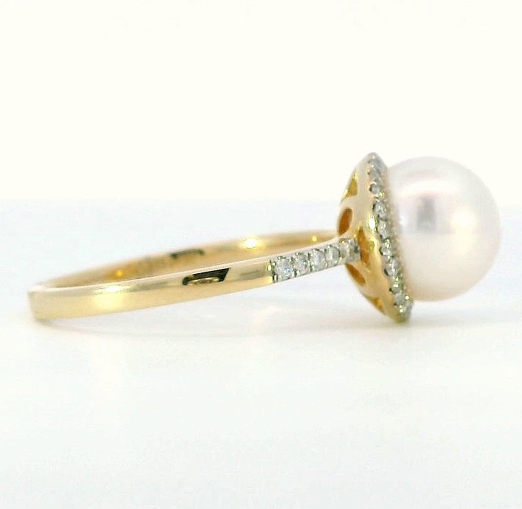 Pearl with Diamond Halo Ring, 14k Yellow Gold