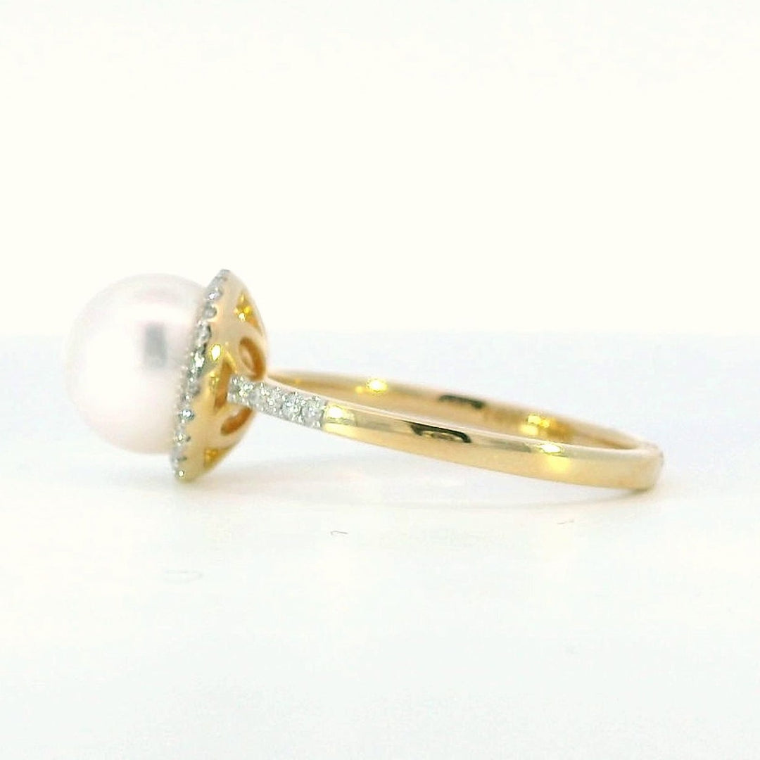 Pearl with Diamond Halo Ring, 14k Yellow Gold