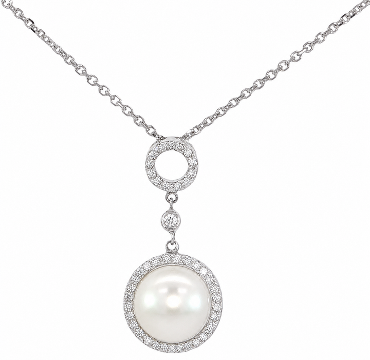 Halo 7.5-8.0mm Freshwater Diamond Halo Pearl Pendant 14k White Gold