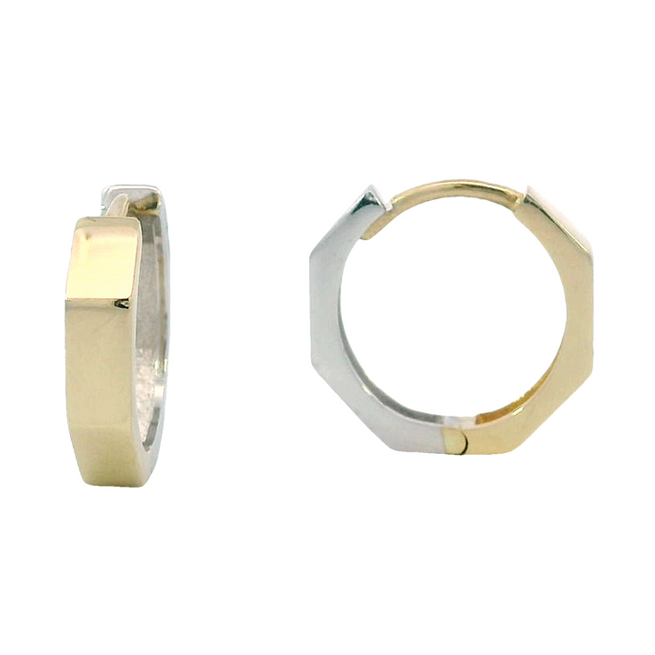 Octagon Huggie Hoop Earrings 14k Two-Tone Polished