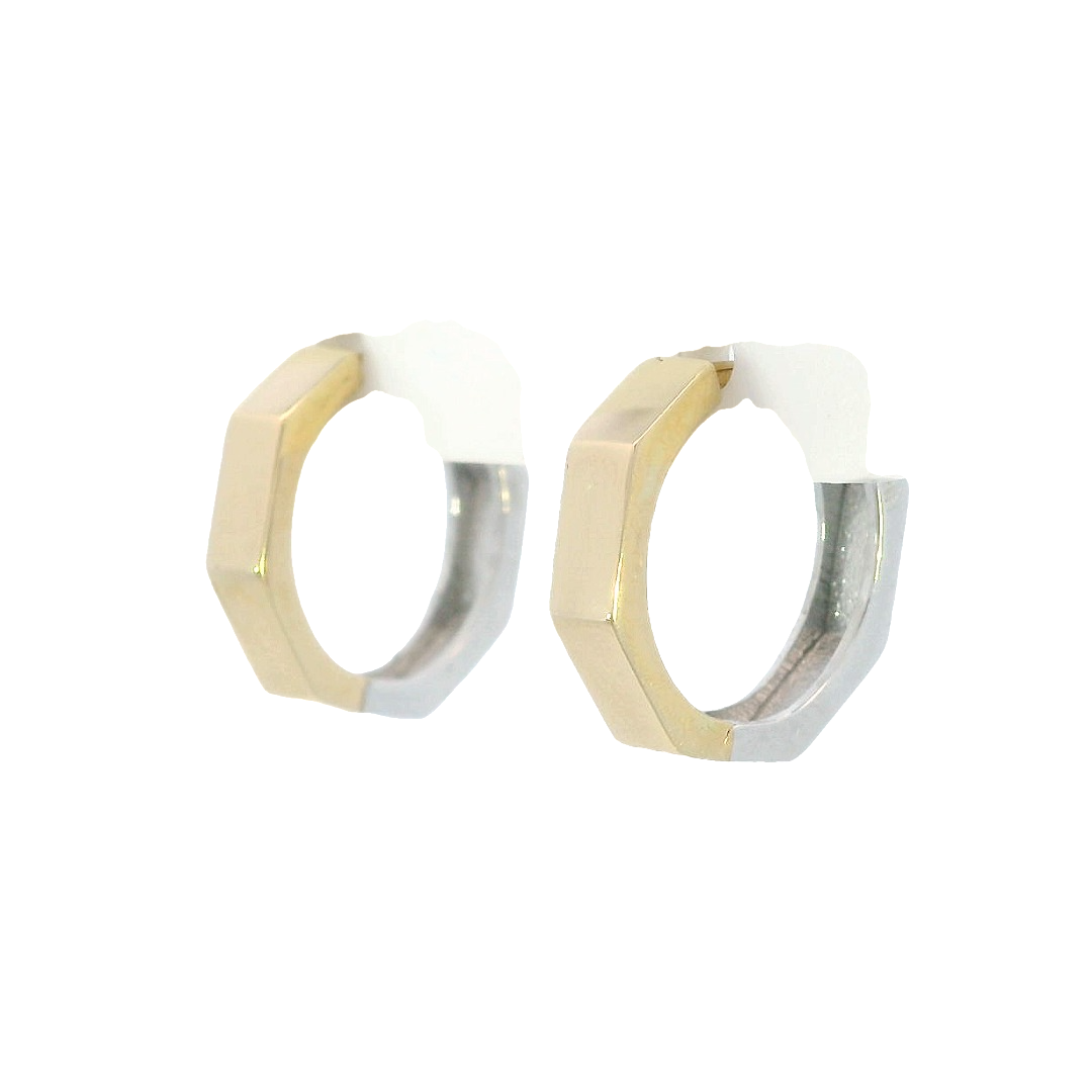 Octagon Huggie Hoop Earrings 14k Two-Tone Polished