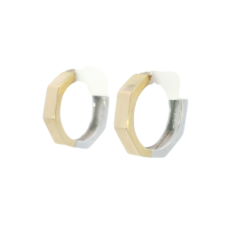 Octagon Huggie Hoop Earrings 14k Two-Tone Polished