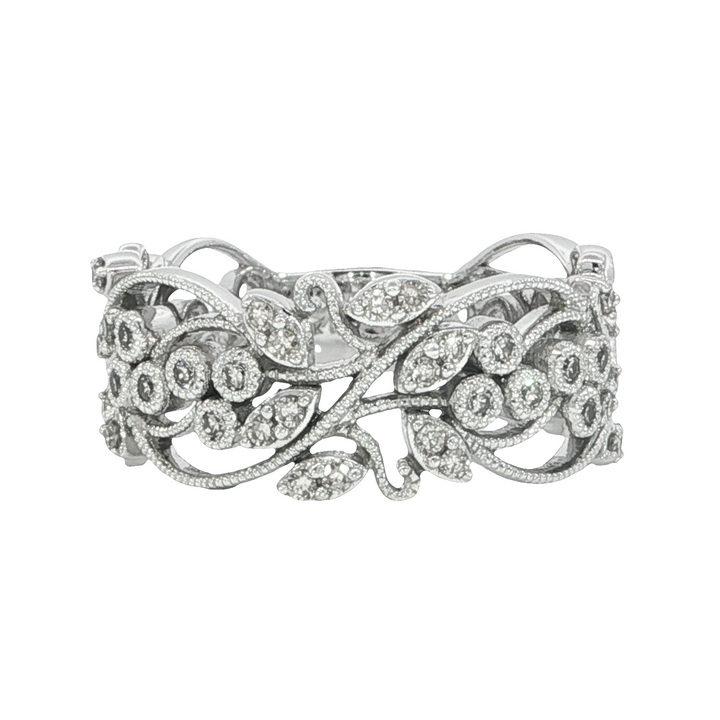 Scroll Pattern Diamond Antique Style Ring 14k White Gold .25ct Total