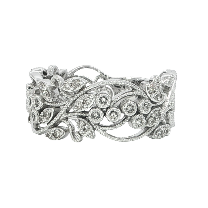 Scroll Pattern Diamond Antique Style Ring 14k White Gold .25ct Total