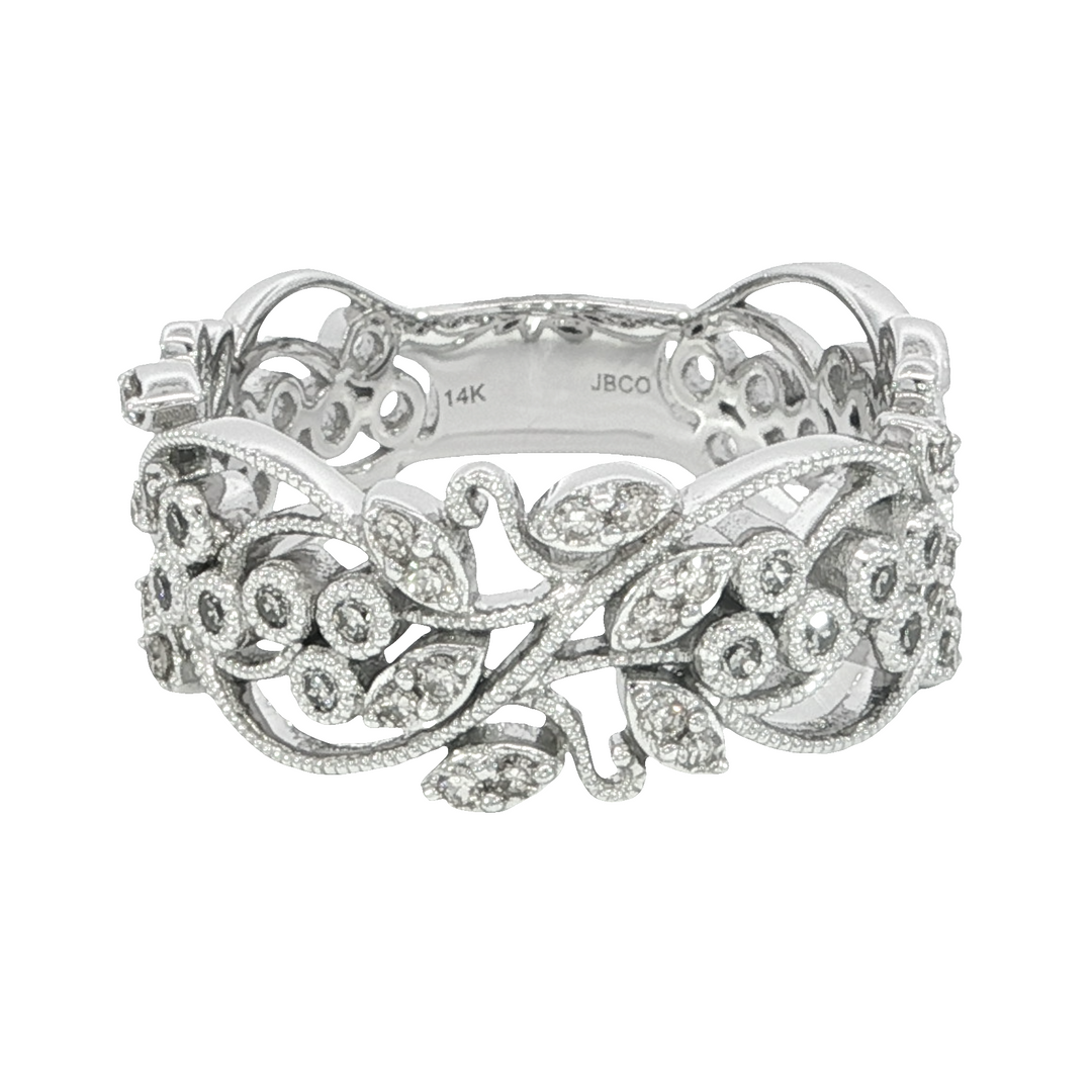 Scroll Pattern Diamond Antique Style Ring 14k White Gold .25ct Total