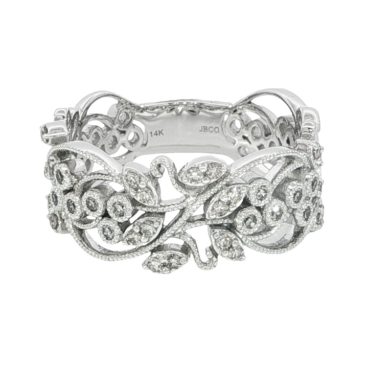 Scroll Pattern Diamond Antique Style Ring 14k White Gold .25ct Total